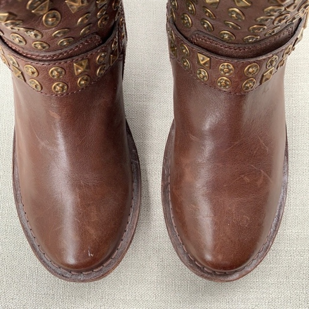 SALE ❤️ UGG Conor Harness Studded Shearling Brown Leather Moto Biker Boots 7.5 - Picture 5 of 12
